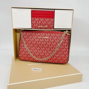 Bundle Michael Kors Red Giftable Boxed Xbody Xmas Gift Bag Wallet Set NWT $616